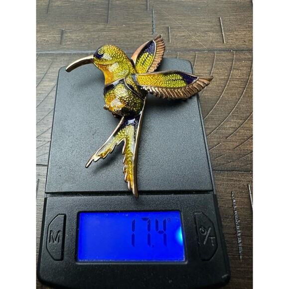 Vintage Enamel Hummingbird Brooch Pin Gold Tone Colorful Bird Large 3” - Picture 6 of 6